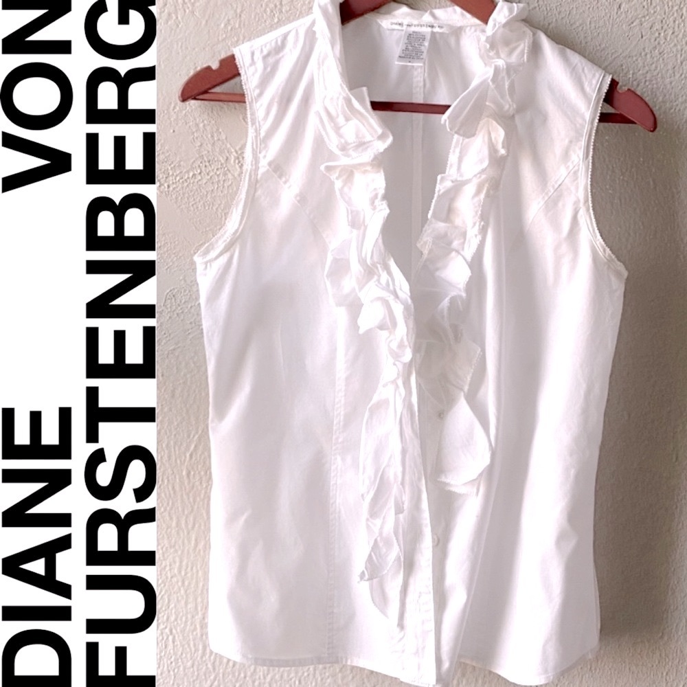DianeVonFurstenberg White Short Sleeve Blouse Top